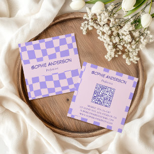Tarjeta De Visita Cuadrada Retro Lavanda Moderno Cuadros Ondulados