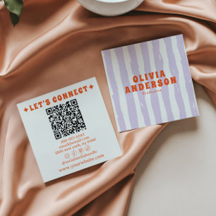 Tarjeta De Visita Cuadrada Retro Negrita de los años 70 Boho Groovy Codigo ún