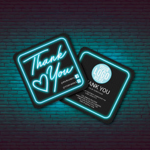Tarjeta De Visita Cuadrada Retro Neon Verde azulado Luz Rótulo Cliente Gracia