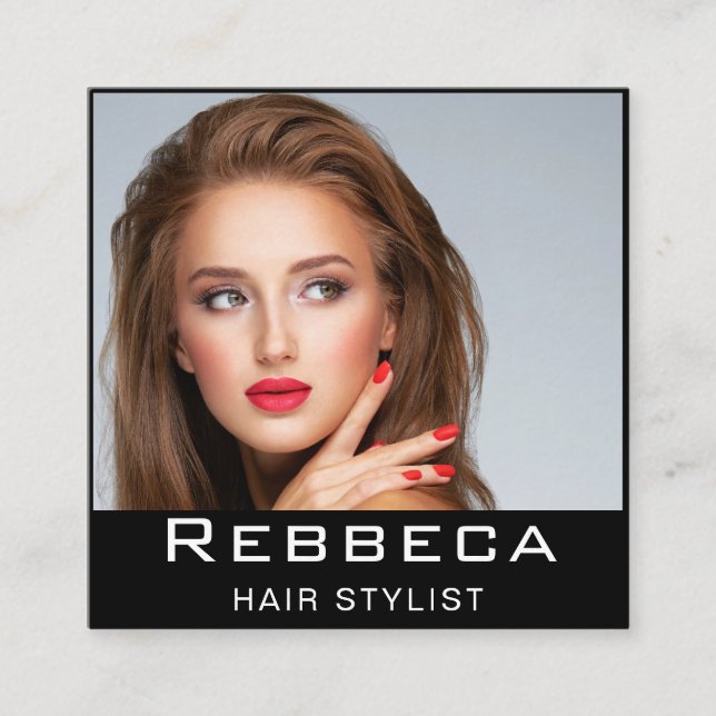 Tarjeta De Visita Cuadrada Retro Personalize Photo Hairdresser (Anverso)
