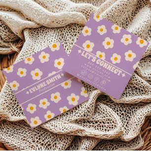 Tarjeta De Visita Cuadrada Retro Purple Crema Floral Divertido Boho