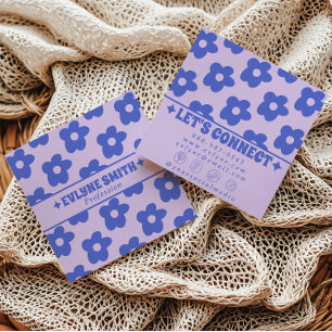 Tarjeta De Visita Cuadrada Retro Púrpura Azul Groovy Floral Tendencia Diverti