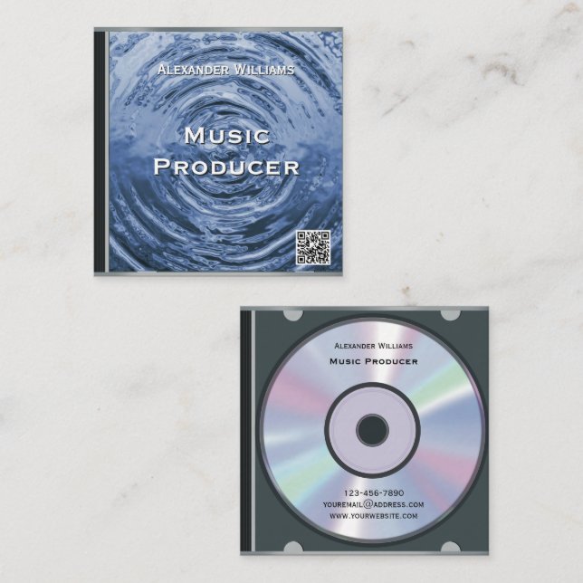 Tarjeta De Visita Cuadrada Retro QR Code Blue Music CD Case (Anverso / Reverso)