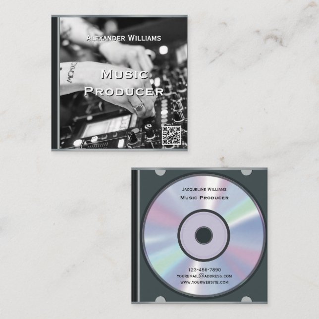 Tarjeta De Visita Cuadrada Retro QR Code Music CD Case II (Anverso / Reverso)