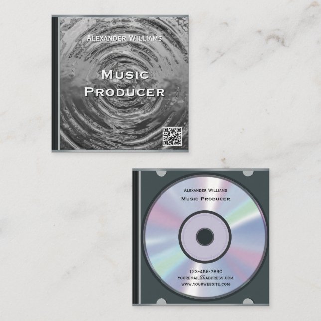Tarjeta De Visita Cuadrada Retro QR Code Silver Music CD Case (Anverso / Reverso)