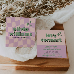 Tarjeta De Visita Cuadrada Retro Rosa Verde Pastel Groovy Cuadrada Femenina D
