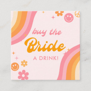 Tarjeta De Visita Cuadrada Retro Rosa y Naranja Invita a la Novia a Tomar una