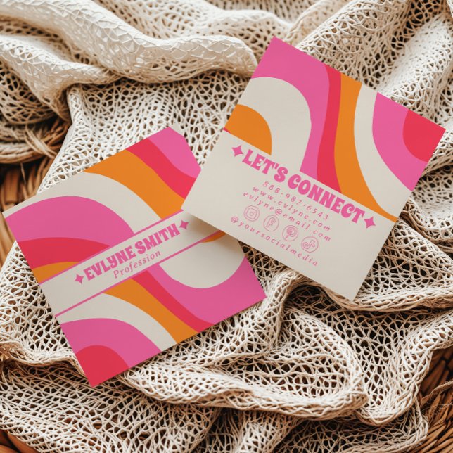 Tarjeta De Visita Cuadrada Retro Soft Pink Orange Boho Groovy Girly Trendy (Subido por el creador)