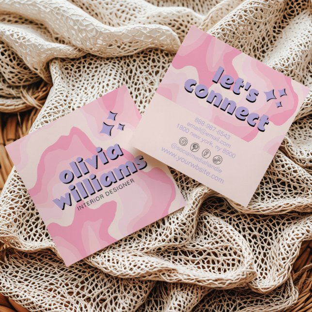 Tarjeta De Visita Cuadrada Retro Soft Pink Purple Groovy Girly Trendy Funky  (Subido por el creador)