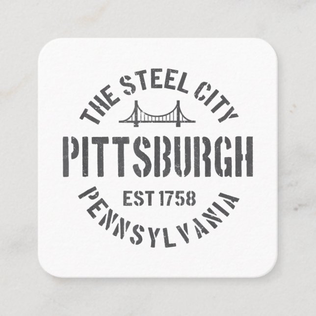 Tarjeta De Visita Cuadrada Retro Steel City Pittsburgh Pennsylvania Yinz vint (Anverso)