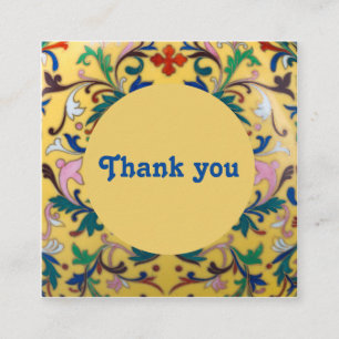 Tarjeta De Visita Cuadrada Retro Vintage Amarillo Floral Botánico Gracias