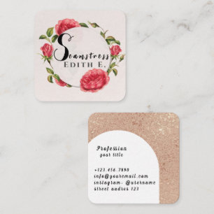 Tarjeta De Visita Cuadrada Retro Vintage Floral Abstrato Seamstress