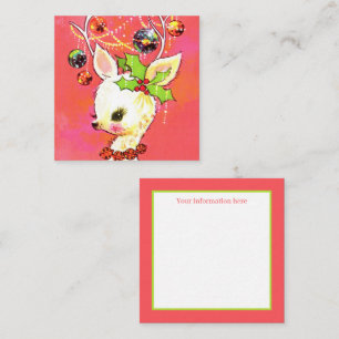 Tarjeta De Visita Cuadrada retro vintage Navidad reno agregar información