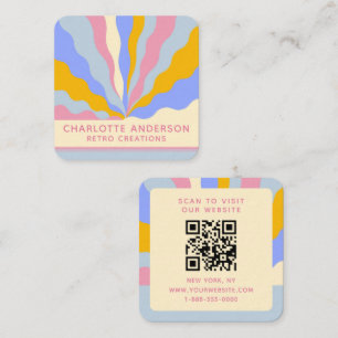 Tarjeta De Visita Cuadrada Retro Vintage Rays Código QR Resumen de moda