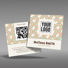 Tarjeta De Visita Cuadrada Retro Wavy Abstract Square QR Code 