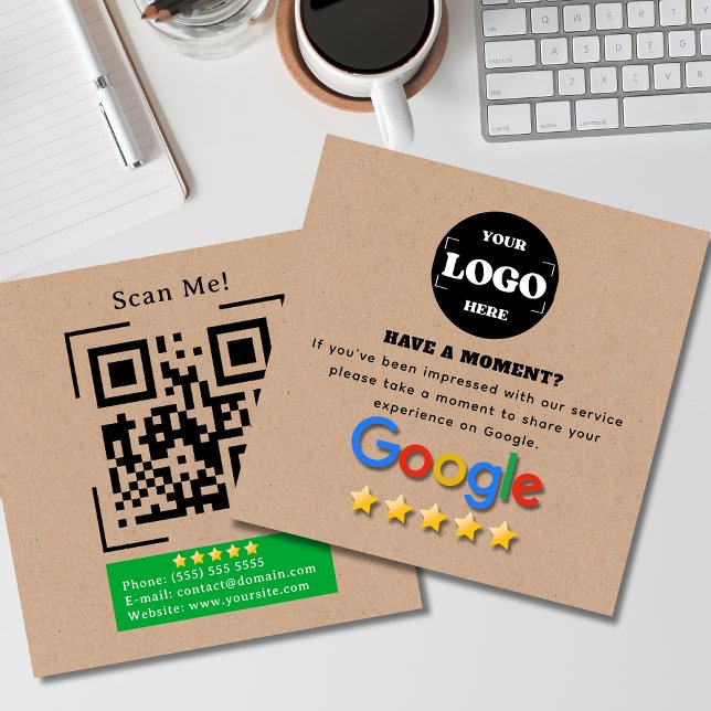 Tarjeta De Visita Cuadrada Revisión de Google con el código QR Link Kraft Rus (Subido por el creador)