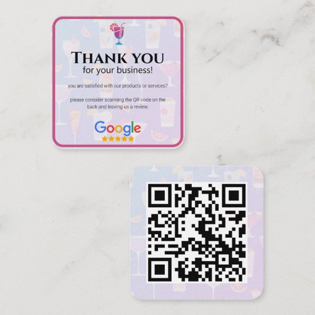 Tarjeta De Visita Cuadrada Revistas de Google | Revisión de negocios de cócte (Anverso / Reverso)