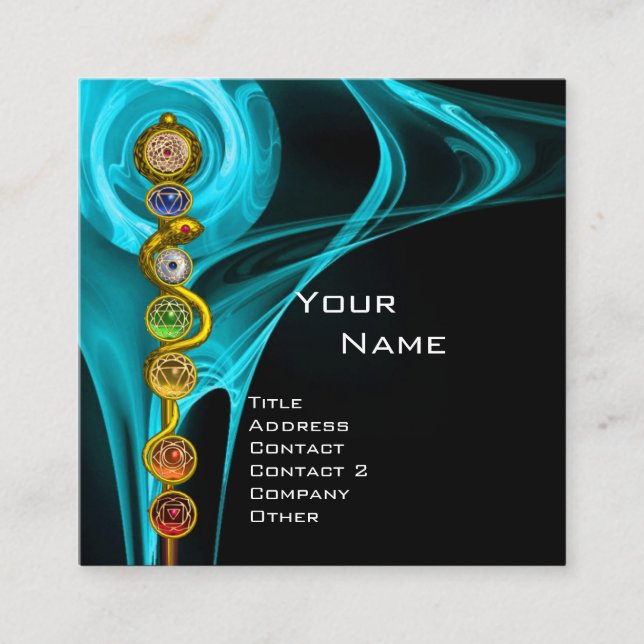TARJETA DE VISITA CUADRADA ROD DE ASCLEPIUS,7 CHAKRAS, YOGA, ENERGÍA ESPIRITU (Anverso)