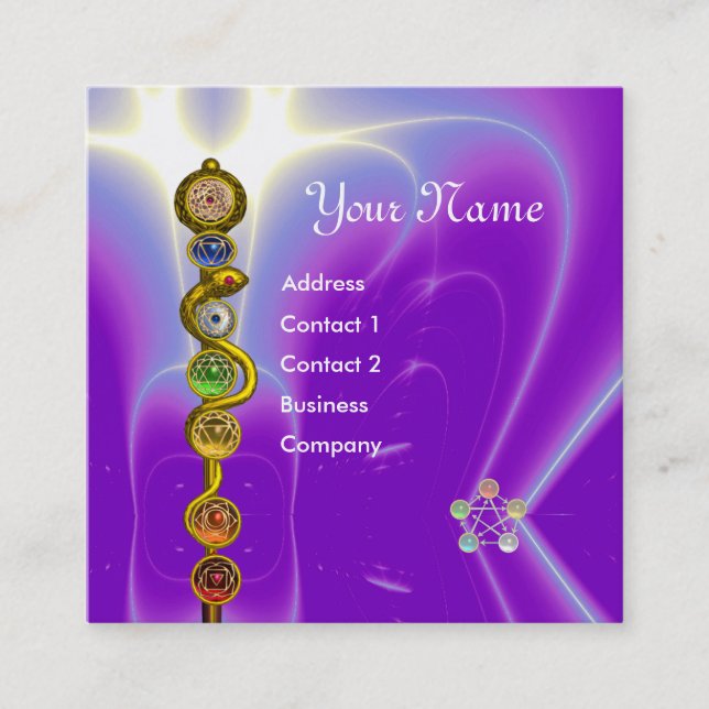 TARJETA DE VISITA CUADRADA ROD DE ASCLEPIUS,7 CHAKRAS,YOGA ,ENERGÍA ESPIRITUA (Anverso)