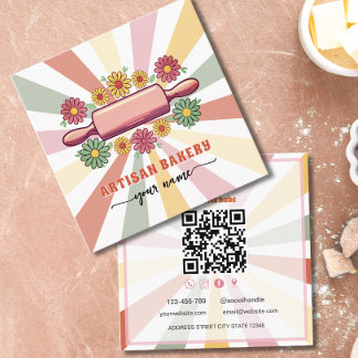 Tarjeta De Visita Cuadrada Rodillo de Estilo Floral Retro Explosión de Sol Ro