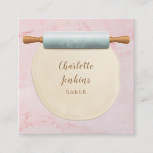 Tarjeta De Visita Cuadrada Rodillo de mármol rosa Baker Patisserie
