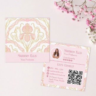 Tarjeta De Visita Cuadrada Rojizo Floral Retro Femenino