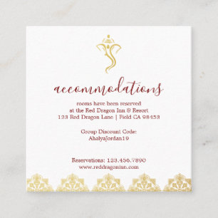 Tarjeta De Visita Cuadrada Rojo elegante y oro Ganesha y boda hindú de Mehnd