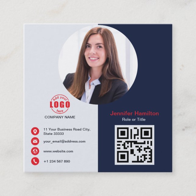 Tarjeta De Visita Cuadrada Rojo gris profesional añada su Plaza de código QR  (Anverso)
