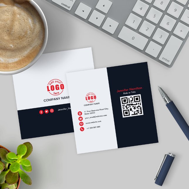 Tarjeta De Visita Cuadrada Rojo negro profesional añada el código QR de su lo (Subido por el creador)