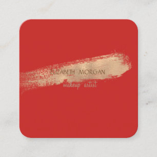 Tarjeta De Visita Cuadrada Rojo Simple Elegante, Pincelada de Hoja Metálica