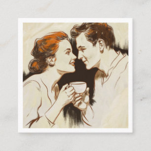 Tarjeta De Visita Cuadrada Romántico Café Fecha Parejas Compartiendo Dulce Gl