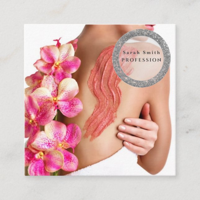 Tarjeta De Visita Cuadrada Ropa cosmética de cuerpo de piel de mujer (Anverso)