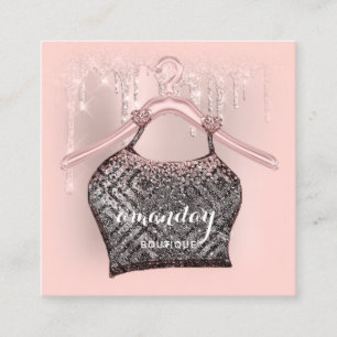 Tarjeta De Visita Cuadrada Ropa Rosa Ropa colgante Vestido de moda Purpurina