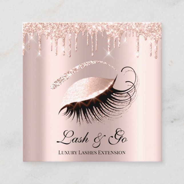 Tarjeta De Visita Cuadrada Rosa Artista de maquillaje Rosa Lash Extension Dri (Anverso)