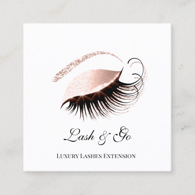 Tarjeta De Visita Cuadrada Rosa Artista De Maquillaje Rosado Extensión De Los (Anverso)