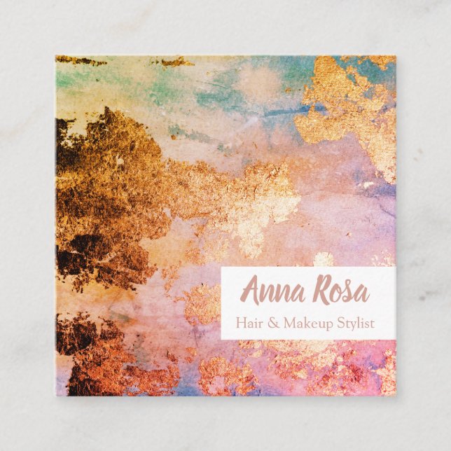 Tarjeta De Visita Cuadrada * Rosa azul del oro abstracto emocionante de la (Anverso)