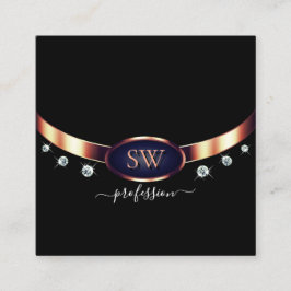 Tarjeta De Visita Cuadrada Rosa Azul Negro Moderno con Diamantes de Monograma