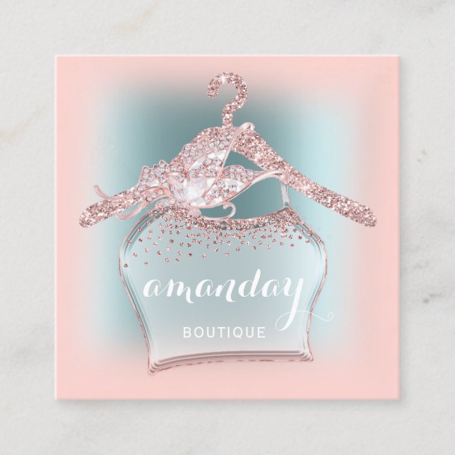 Tarjeta De Visita Cuadrada Rosa azul Rosa Closet Blogger Boutique (Anverso)