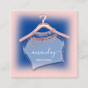 Tarjeta De Visita Cuadrada Rosa Blue Navy Online Shop Boutique Fashion Glam