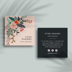 Tarjeta De Visita Cuadrada Rosa   Boho Floral