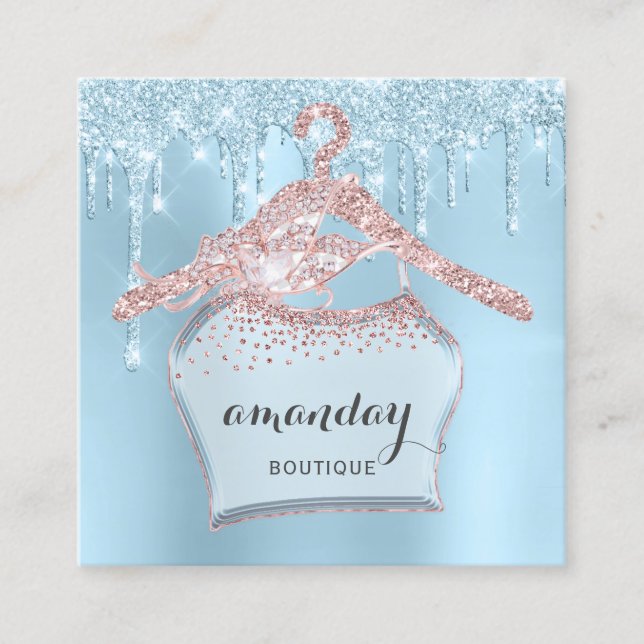 Tarjeta De Visita Cuadrada Rosa Closet Cloth Hanger Dress Boutique Dris (Anverso)