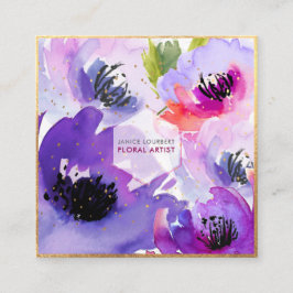 Tarjeta De Visita Cuadrada Rosa DE AGUA PURPLE/COLOR DE AGUA FLORAL PixDezine