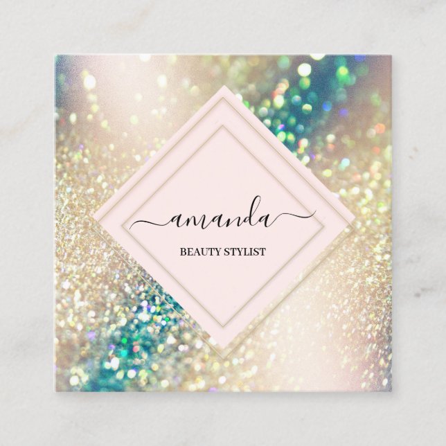 Tarjeta De Visita Cuadrada Rosa de belleza profesional del hológrafo del marc (Anverso)