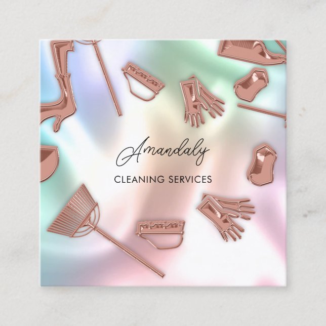 Tarjeta De Visita Cuadrada Rosa de código QR de Servicios de oficina de limpi (Anverso)