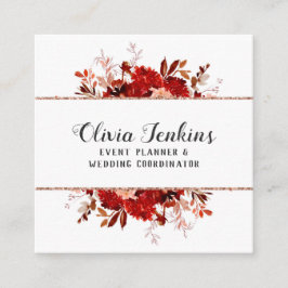 Tarjeta De Visita Cuadrada Rosa de color de agua floral de belleza rústica co