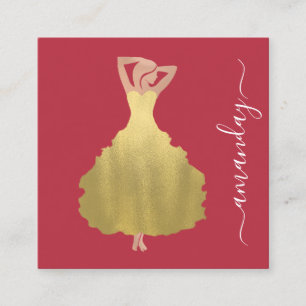Tarjeta De Visita Cuadrada Rosa de diseño de moda logotipo de vestido de oro