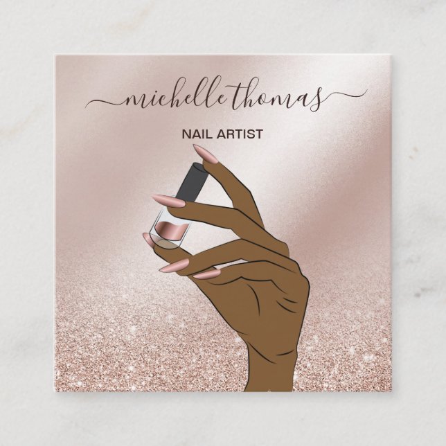 Tarjeta De Visita Cuadrada ROSA de firma de artista NAIL NAIL TECHNICIAN Sq (Anverso)