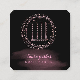 Tarjeta De Visita Cuadrada Rosa de Hair Stylist Gold Bobby Pins Artista de ma
