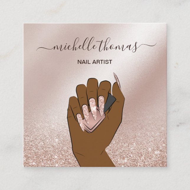 Tarjeta De Visita Cuadrada ROSA de la firma artística NAIL TECHNICIAN (Anverso)