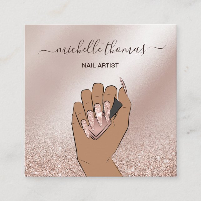 Tarjeta De Visita Cuadrada ROSA de la firma artística NAIL TECHNICIAN (Anverso)